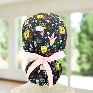 Sponge Bob ~  Ponytail Scrub Cap, Nurse Cap, Scrub Hat, OR Scrub, CNA, Gift